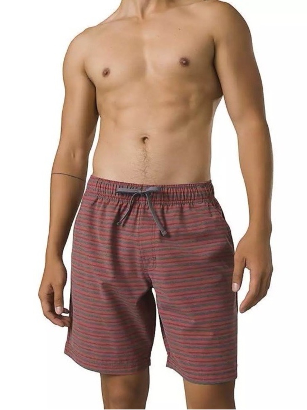 Prana Men's Red & Charcoal Striped Swim Board Shorts